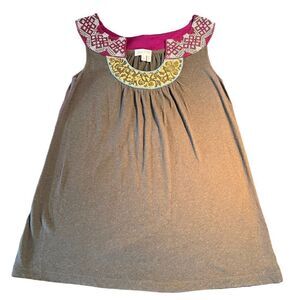 Anthropologie Meadow Rue olive pink yellow embroidered neck linen sleeveless XS